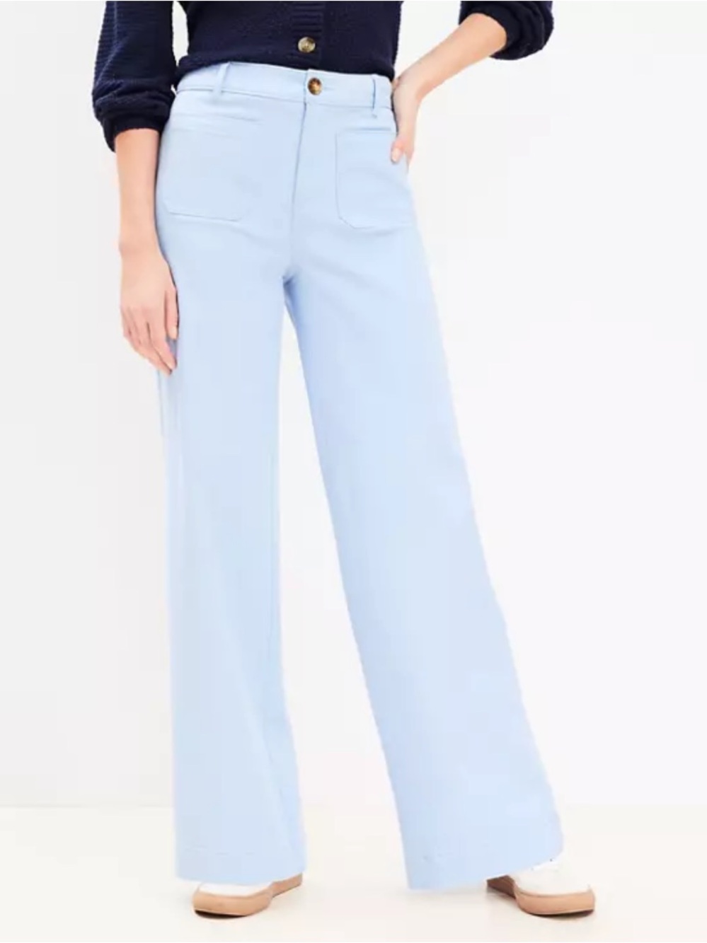 LOFT Tall Palmer Wide Leg Pants in Twill- Cape Blue